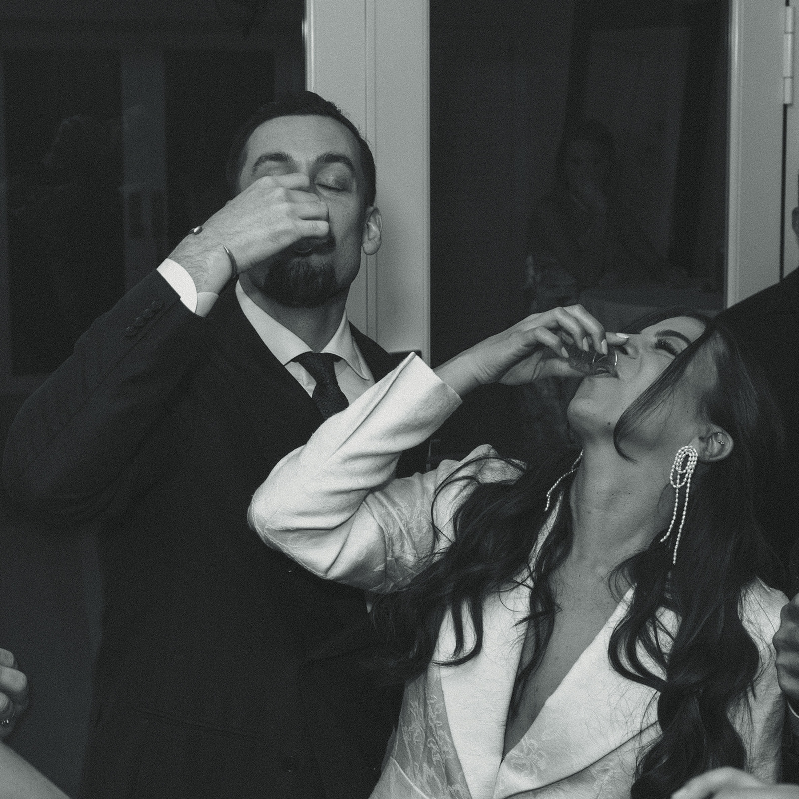 bride and groom taking a shoot reception dreamy and elevated intimate backyard wedding by Aileen Ayala Photography black and white