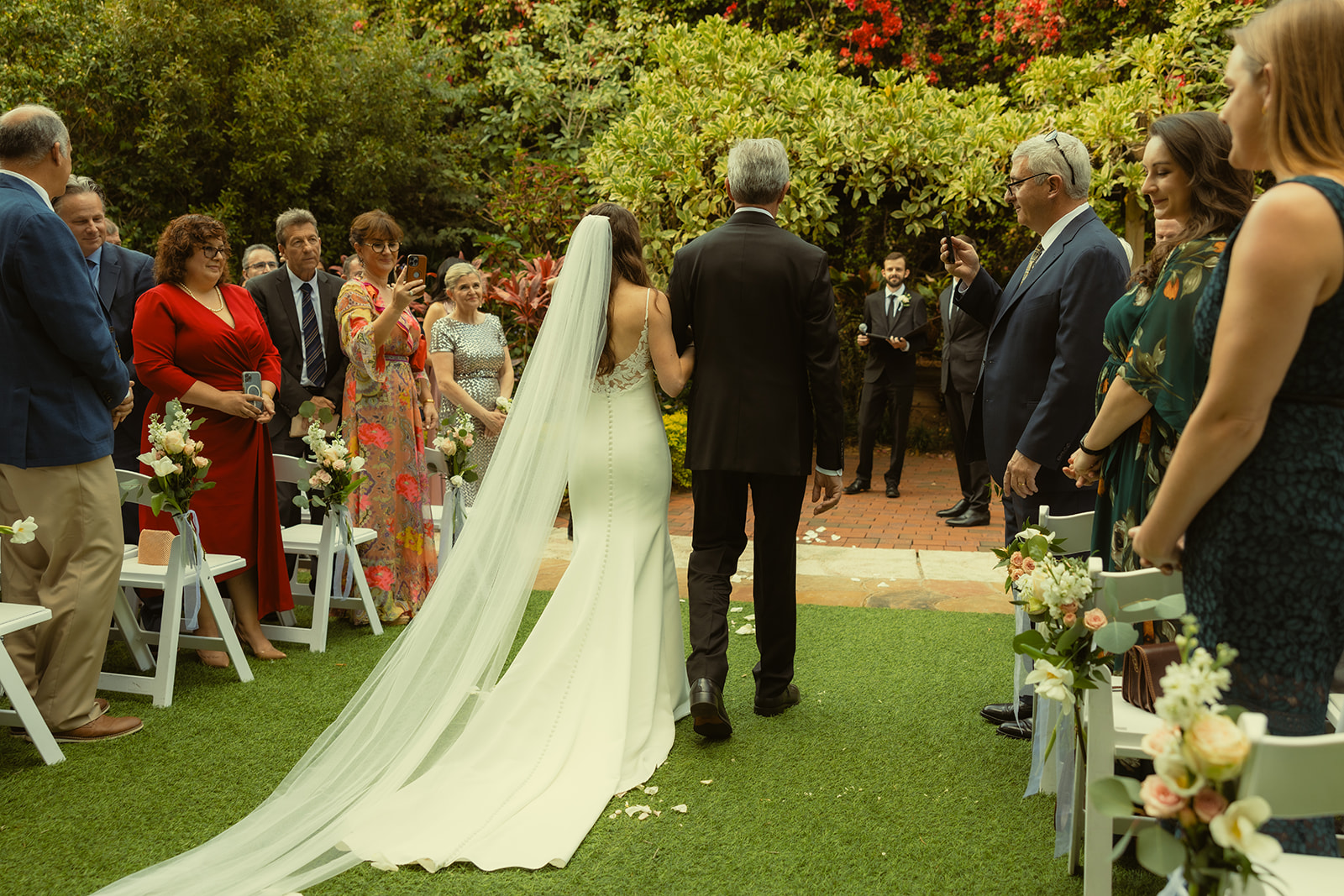 Bride and Father of the Bride Walking Down Aisle To Groom In Wedding Ceremony In St.Petersburg