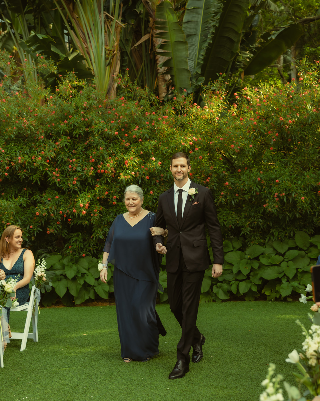 Groom and Mother Walking Down Aisle in Garden Wedding in St.Petersburg