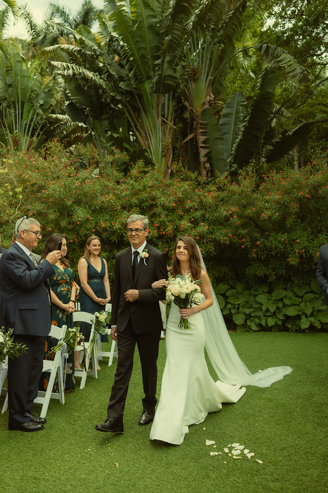 Bride and Father Walking Down Aisle in Garden Wedding in St.Petersburg