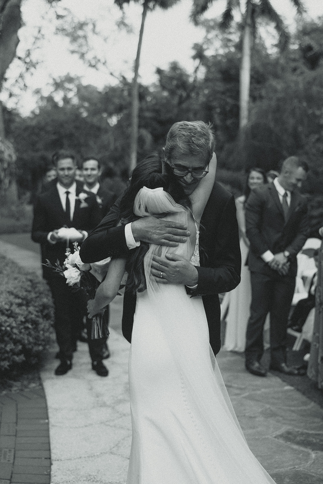 Daughter and Father Hugging Wedding Ceremony in Sunken Gardens St Petersburg