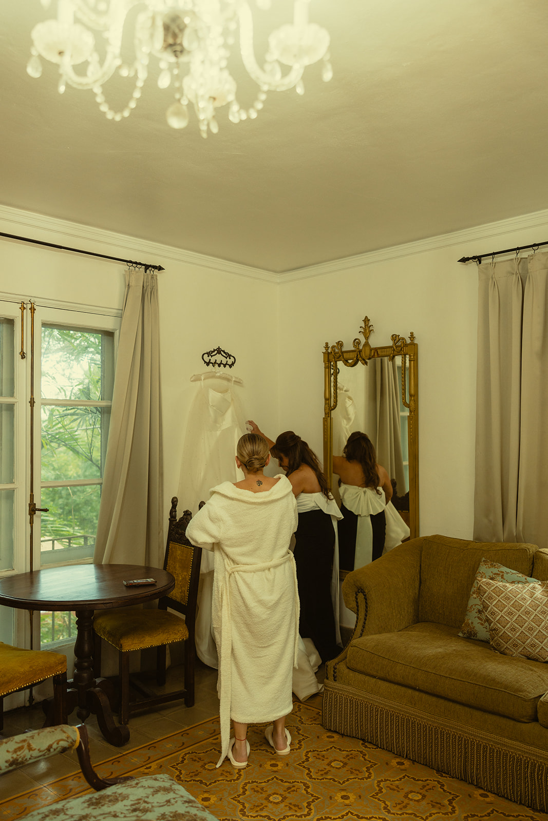 Documentary Wedding Bride Dress Zip Up Getting Ready Suite Villa Woodbine Tuscany-Inspired Venue