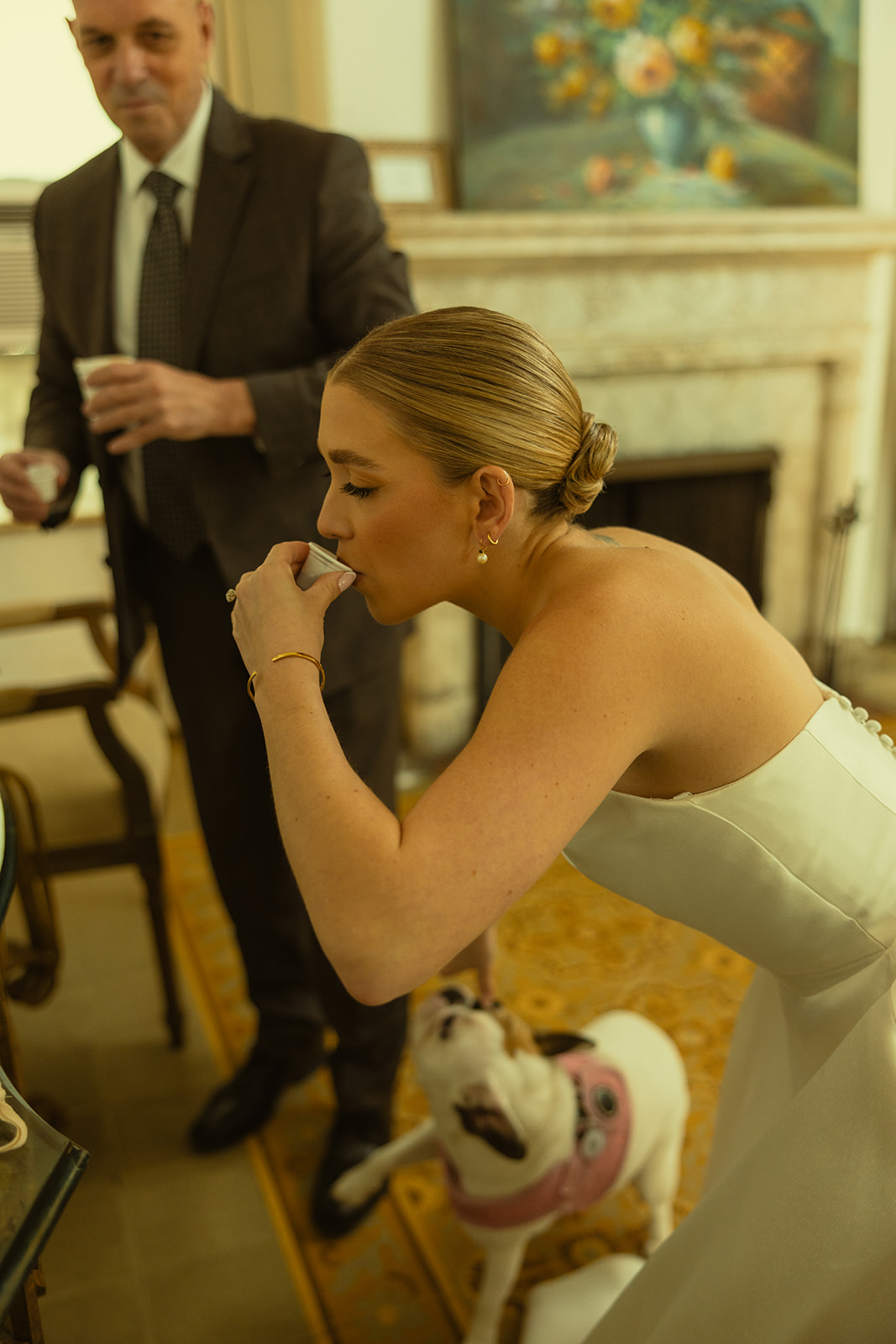 Documentary Wedding Bride Drinking Coffee Getting Ready Suite Villa Woodbine Tuscany-Inspired Venue