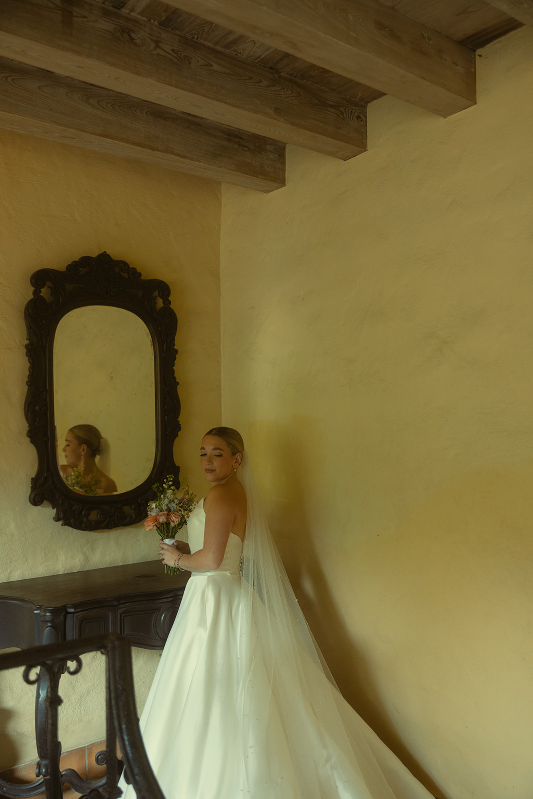 Documentary Wedding Allure Bride Wedding Dress Fun Bridal Portraits Villa Woodbine Tuscany-Inspired Venue Vintage Mirror