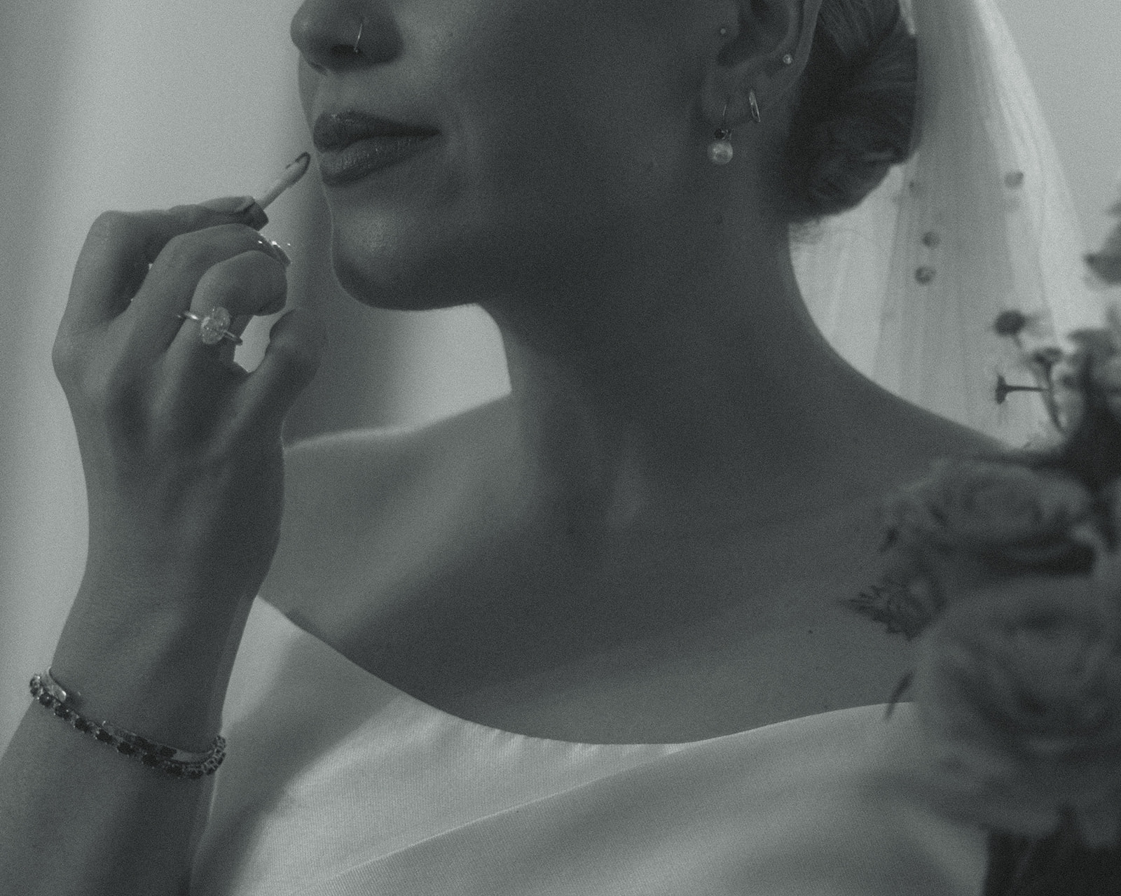 Allure Bride Wedding Dress Bride Getting Ready Villa Woodbine Tuscany-Inspired Venue B&W