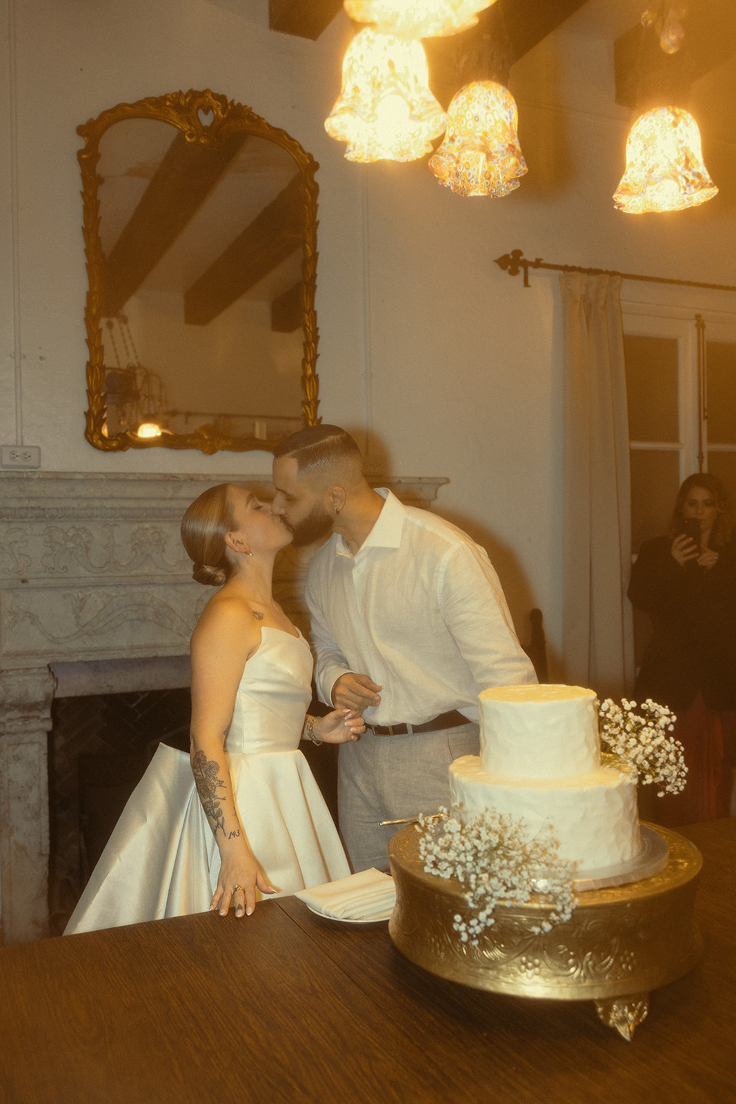 Kissing Bride Groom Cake Cutting Villa Woodbine Tuscany-Inspired Venue in Miami Florida