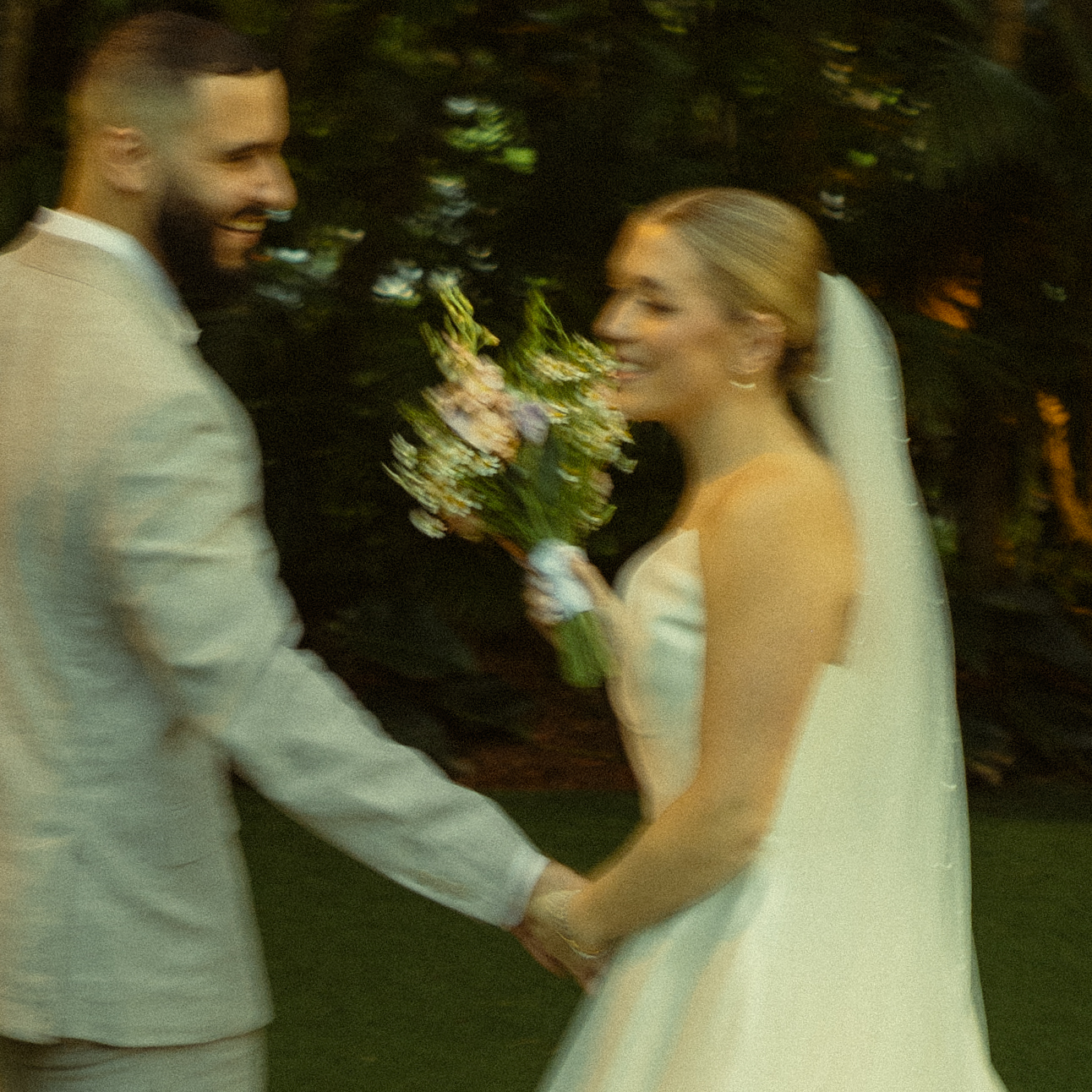 Fun and Playful Newly Weds Couple Portraits Villa Woodbine Tuscany-Inspired Venue in Miami Florida Twinkle Lights Motion Blur