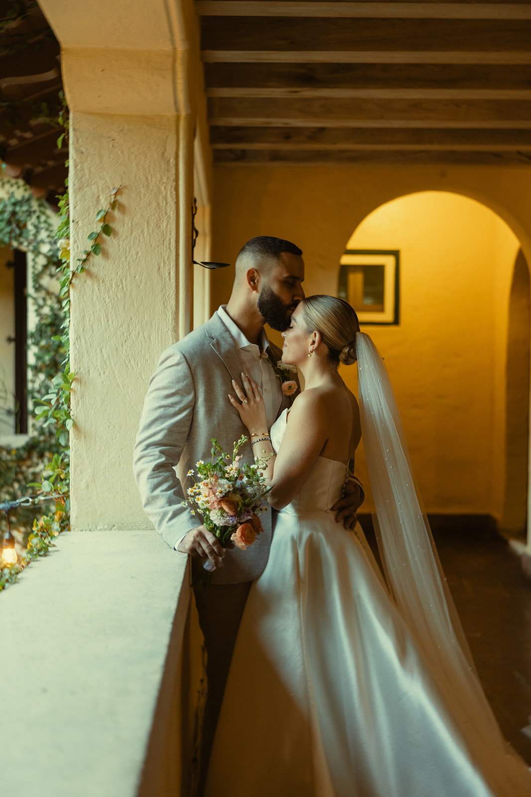 Newly Weds Couple Portraits Kissing Couple Villa Woodbine Tuscany-Inspired Venue in Miami Florida