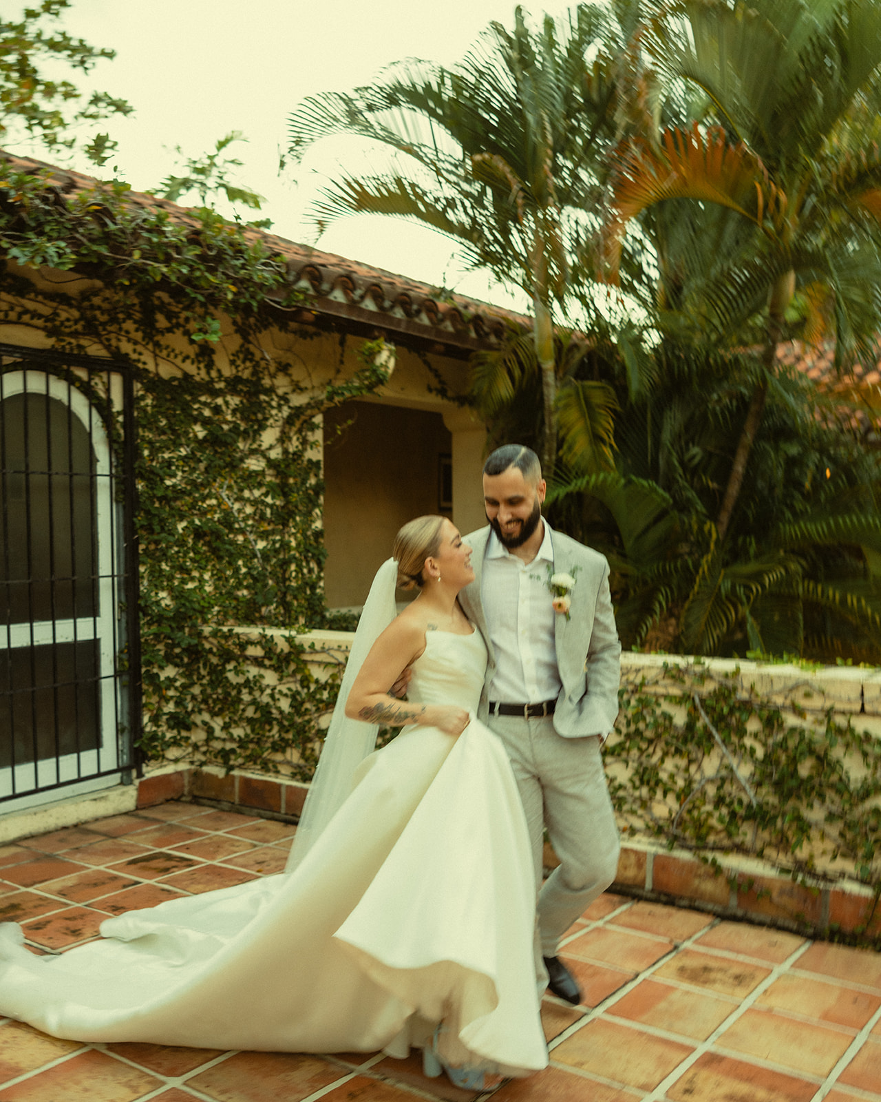 Fun Newly Weds Couple Portraits Villa Woodbine Tuscany-Inspired Venue in Miami Florida