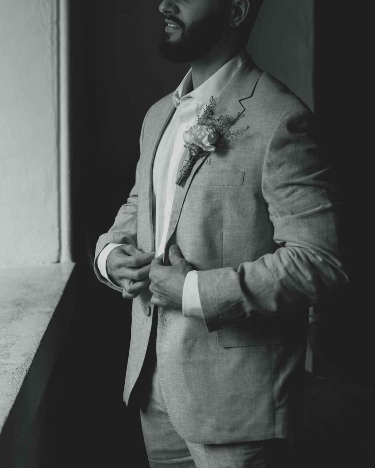 Groom Getting Ready Details Villa Woodbine Tuscany-Inspired Venue  Black and White