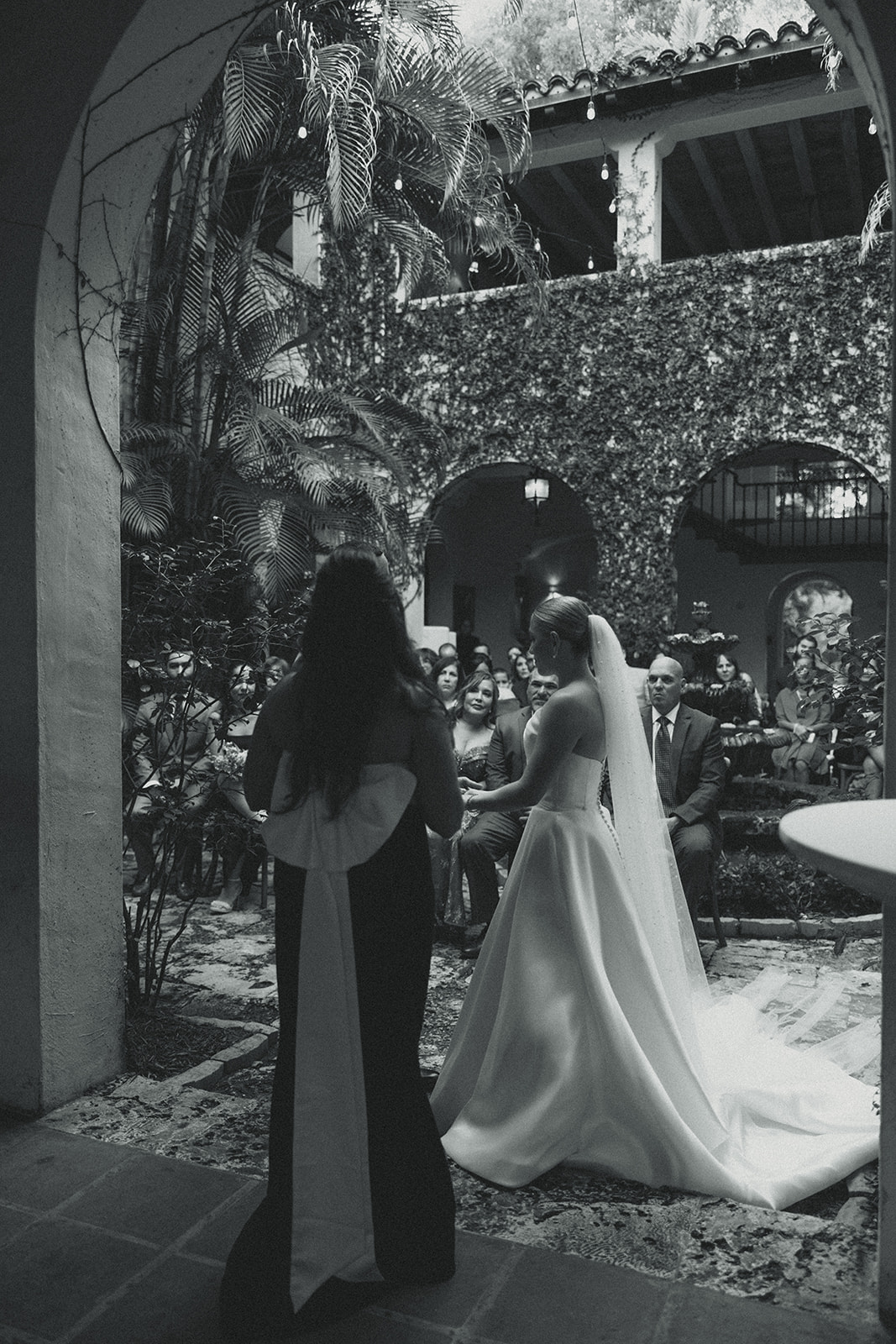 Documentary Wedding Ceremony Candid Villa Woodbine Tuscany-Inspired Venue in Miami Florida B&W