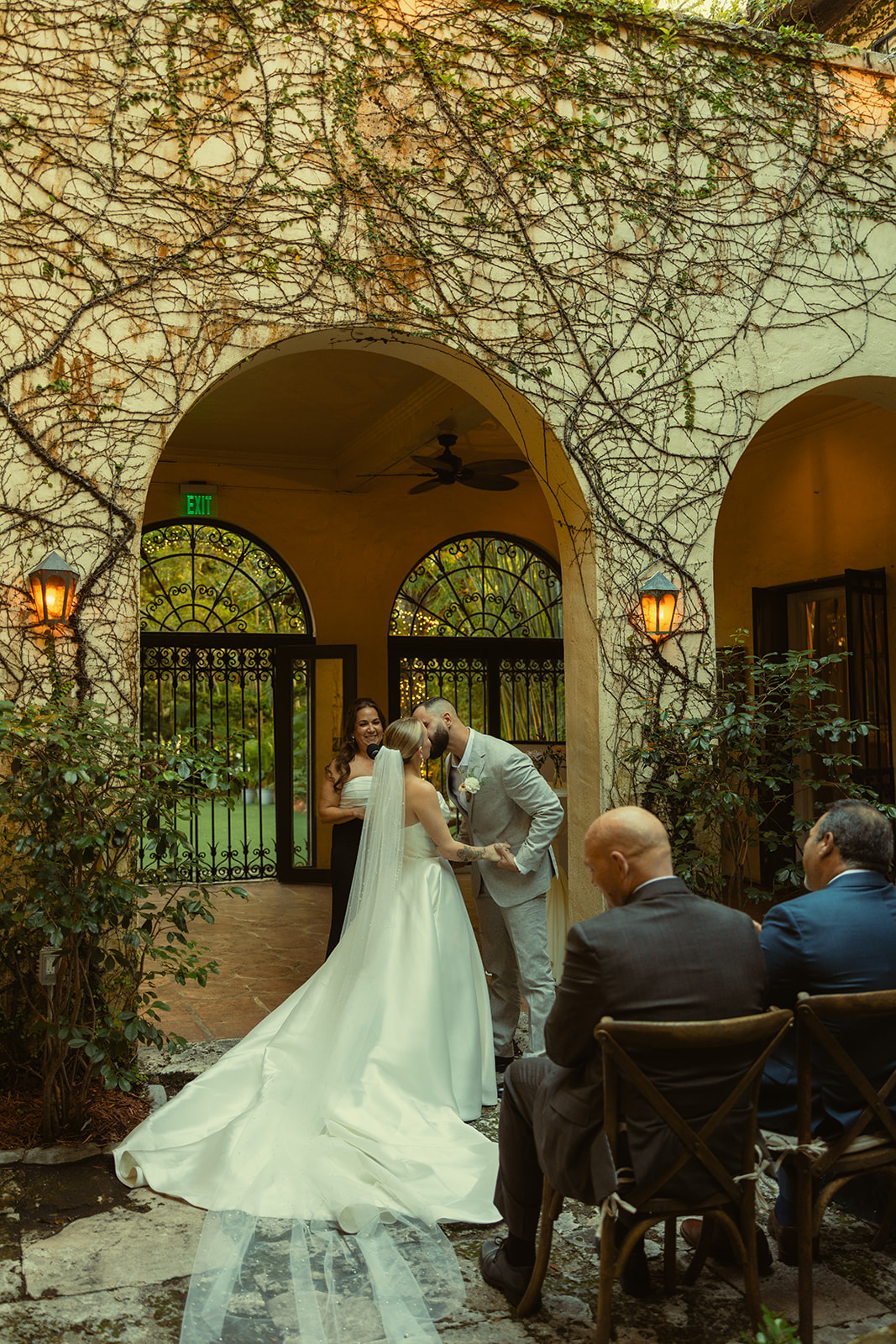 Documentary Wedding Ceremony Candid Villa Woodbine Tuscany-Inspired Venue in Miami Florida Italian Archways