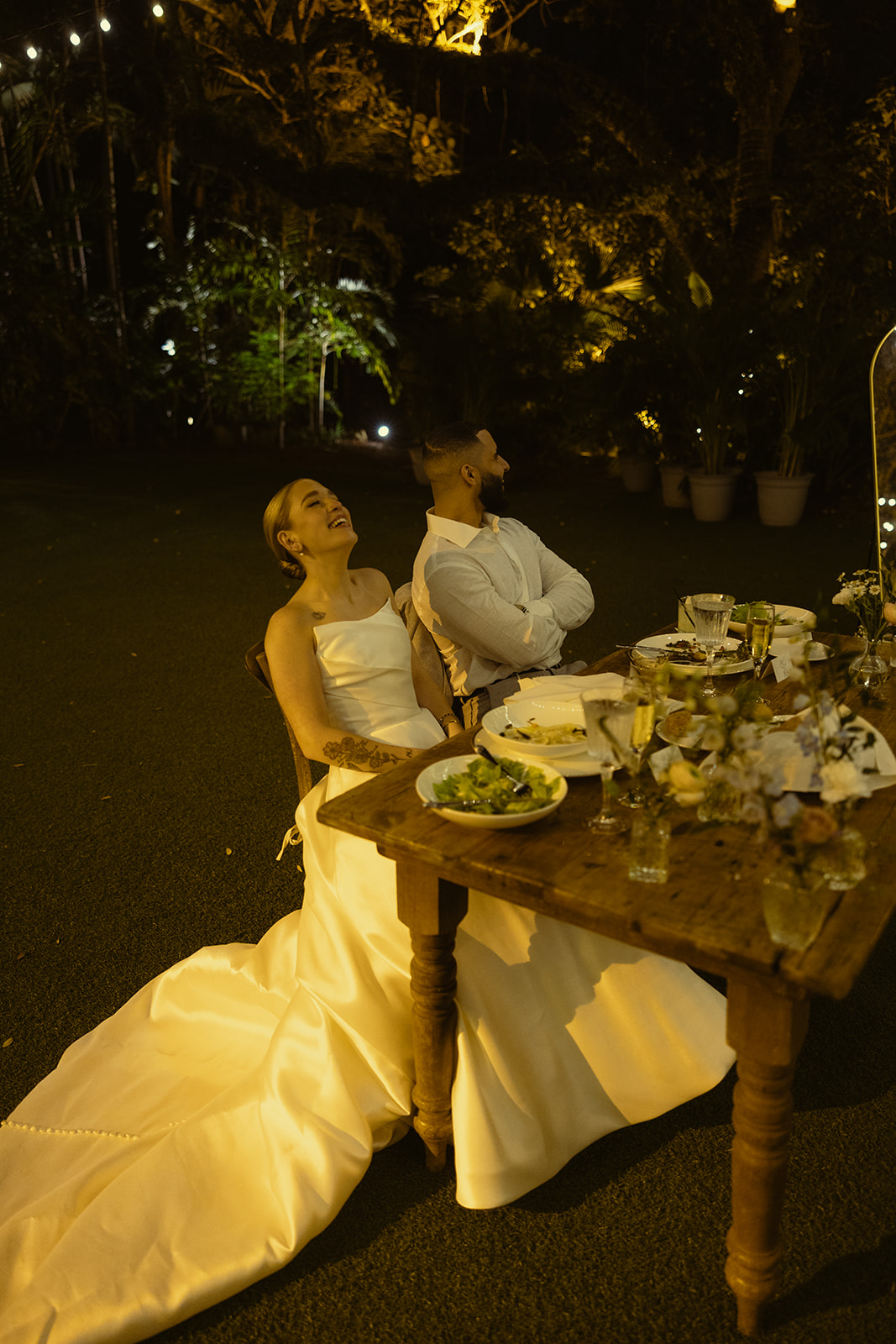 Candid Laughing Couple Dinner Villa Woodbine Tuscany-Inspired Venue in Miami Florida