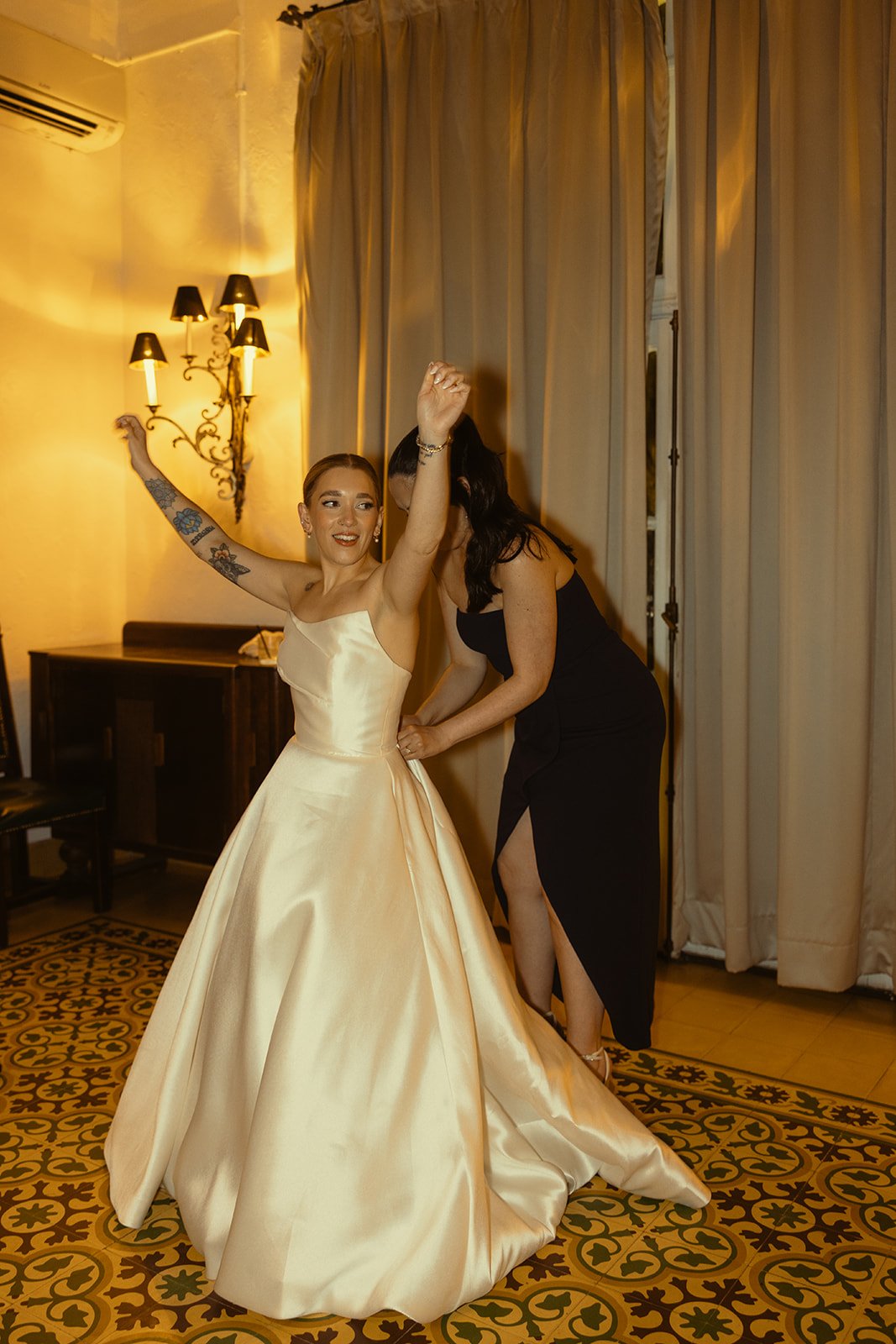 Bride Candid Villa Woodbine Tuscany-Inspired Venue in Miami Florida Bustling Dress