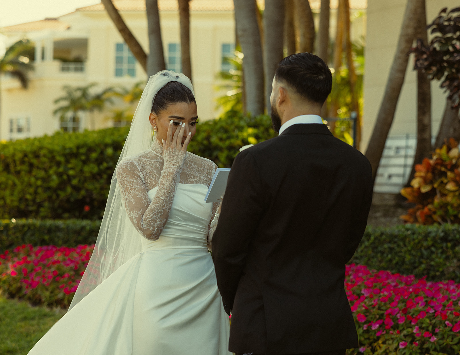 Crying Bride During her Private Vow Exchange with Groom JW Miami Turnberry Resort Documentary Wedding Photographer