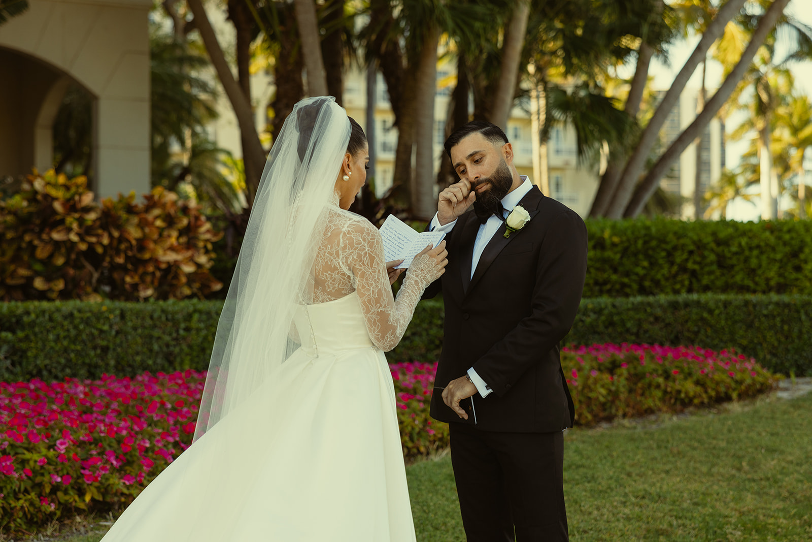 Crying Groom During Private Vow Exchange with Bride JW Miami Turnberry Resort Documentary Wedding Photographer