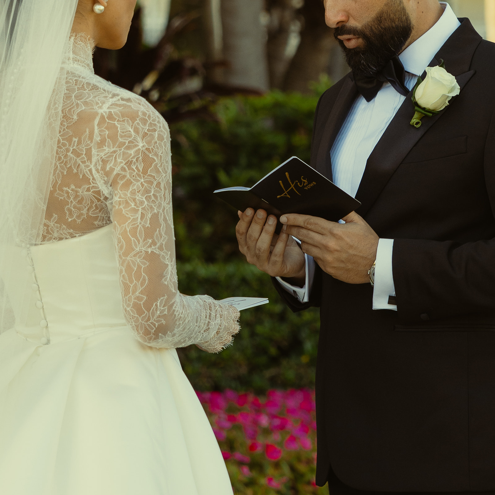 Groom Black vow Book Reading Private Vow Exchange to his Bride JW Miami Turnberry Resort Documentary Wedding Photographer