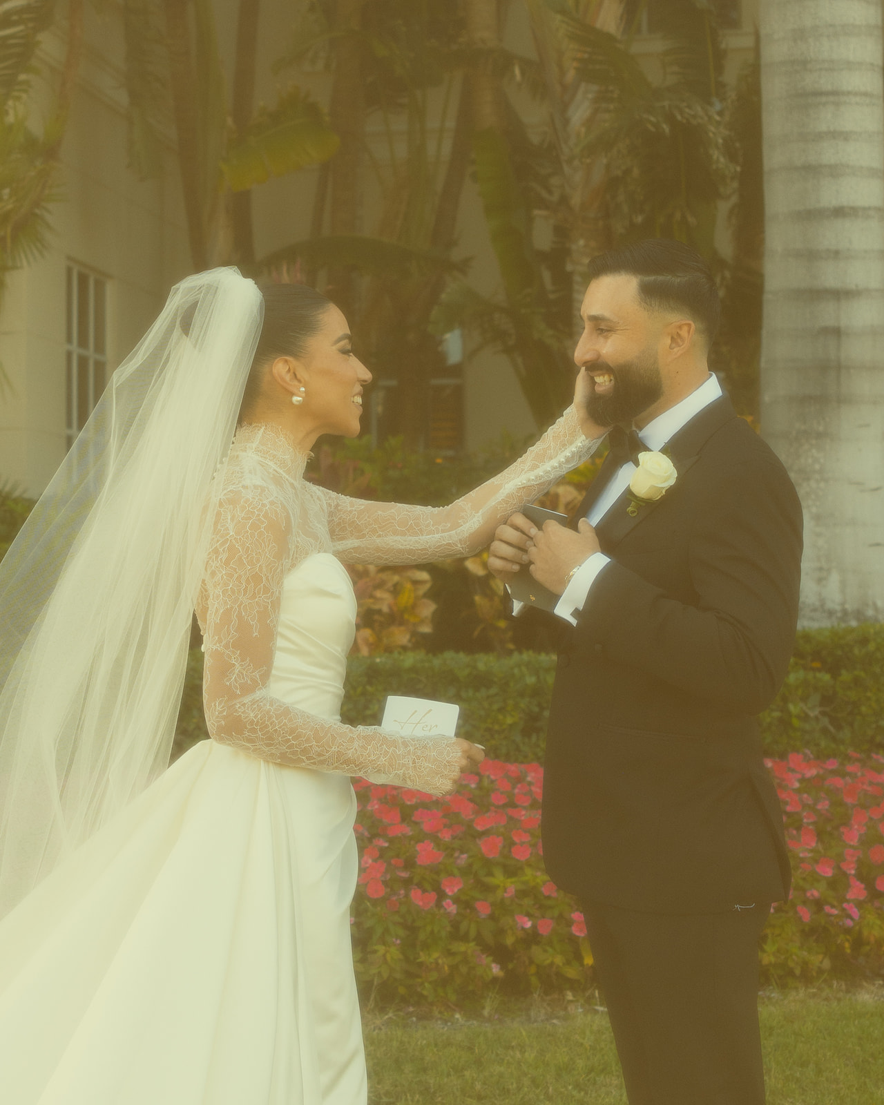 Smiling bride and Groom during Private Vow Exchange JW Miami Turnberry Resort Documentary Wedding Photographer