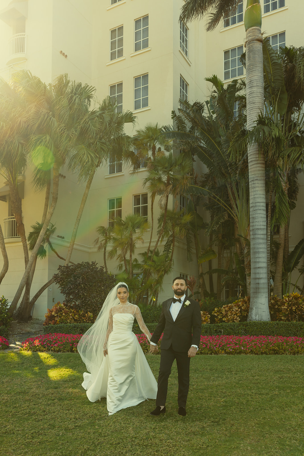 Walking Bride and Groom Couple Portraits JW Marriot Turnberry in Miami. Documentary Wedding Photographer