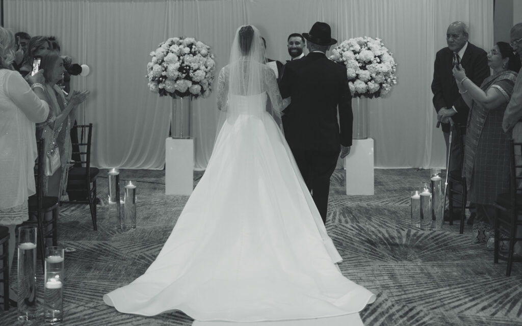 JW Marriott Turnberry Ballroom Wedding Ceremony Photography Father and Daughter Walking Wedding Aisle 