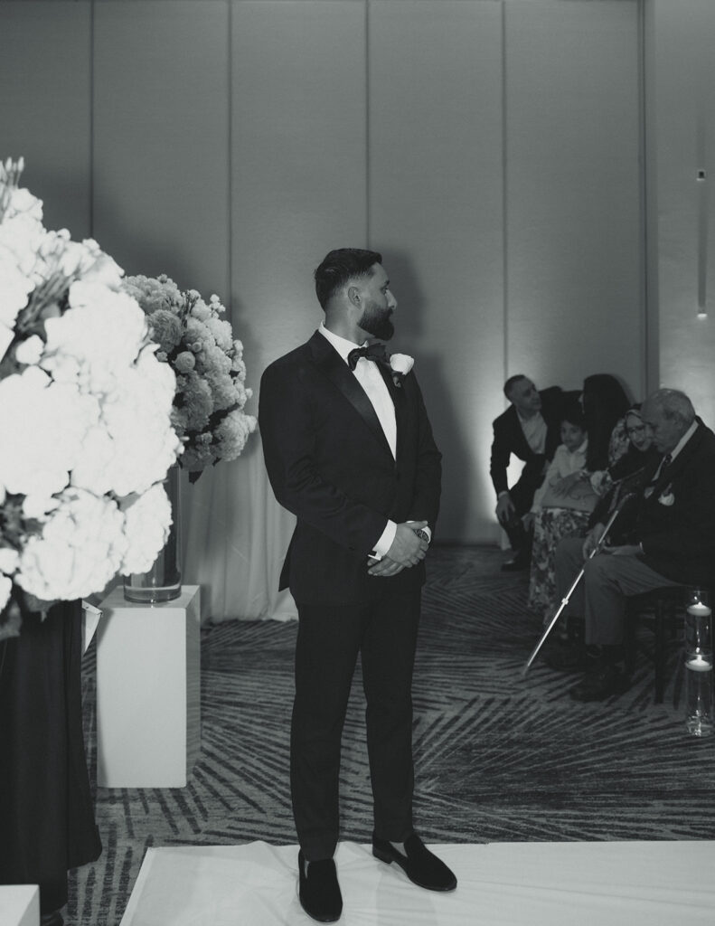 Groom Waiting for Bride Wedding Ceremony JW Marriott Turnberry Ballroom Wedding Photography 