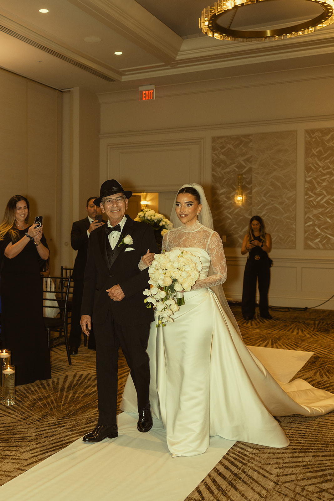 JW Marriott Turnberry Ballroom Wedding Ceremony Photography Bride and Father Walking Down Aisle