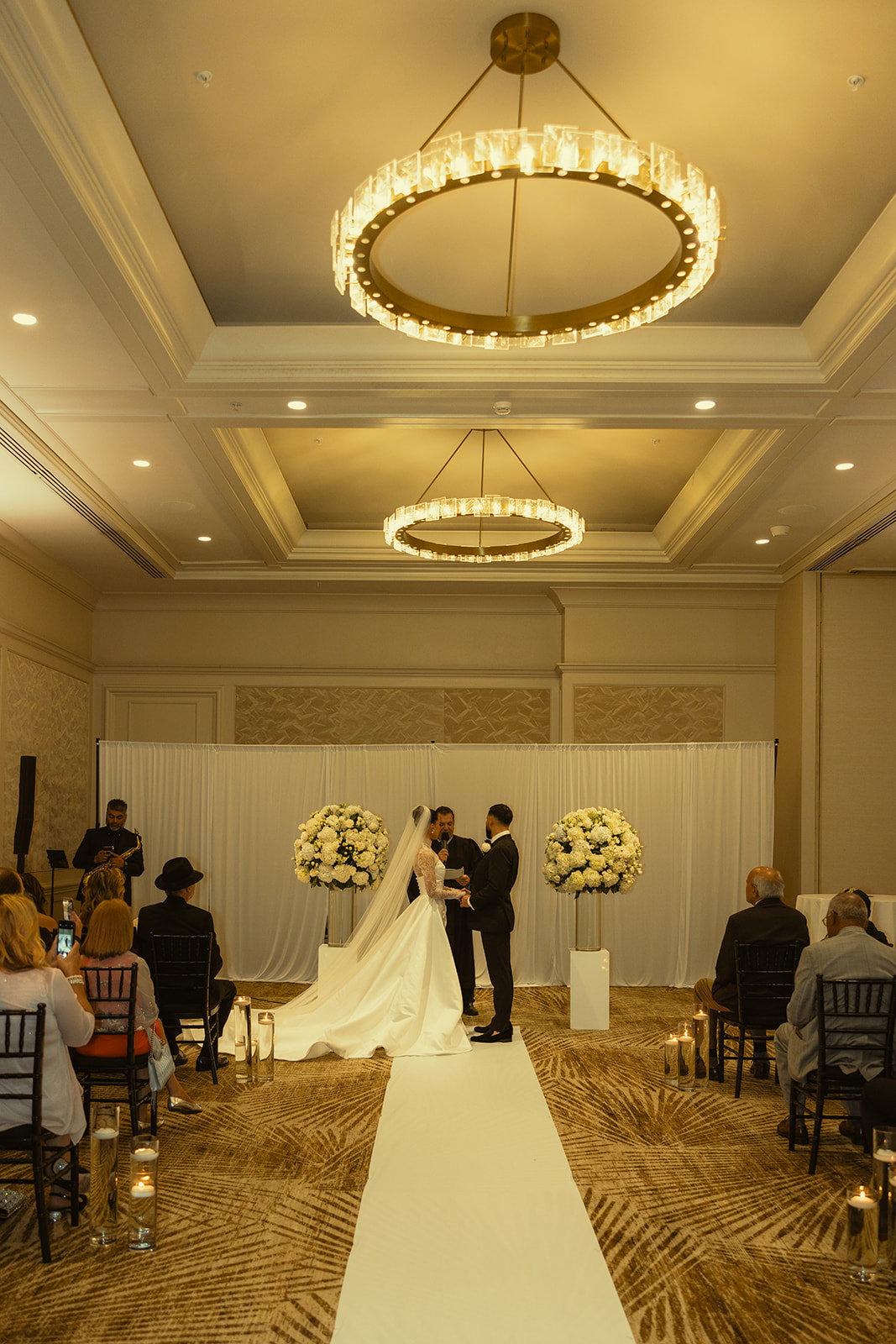 JW Marriott Turnberry Ballroom Wedding Ceremony Photography Elegant Florals