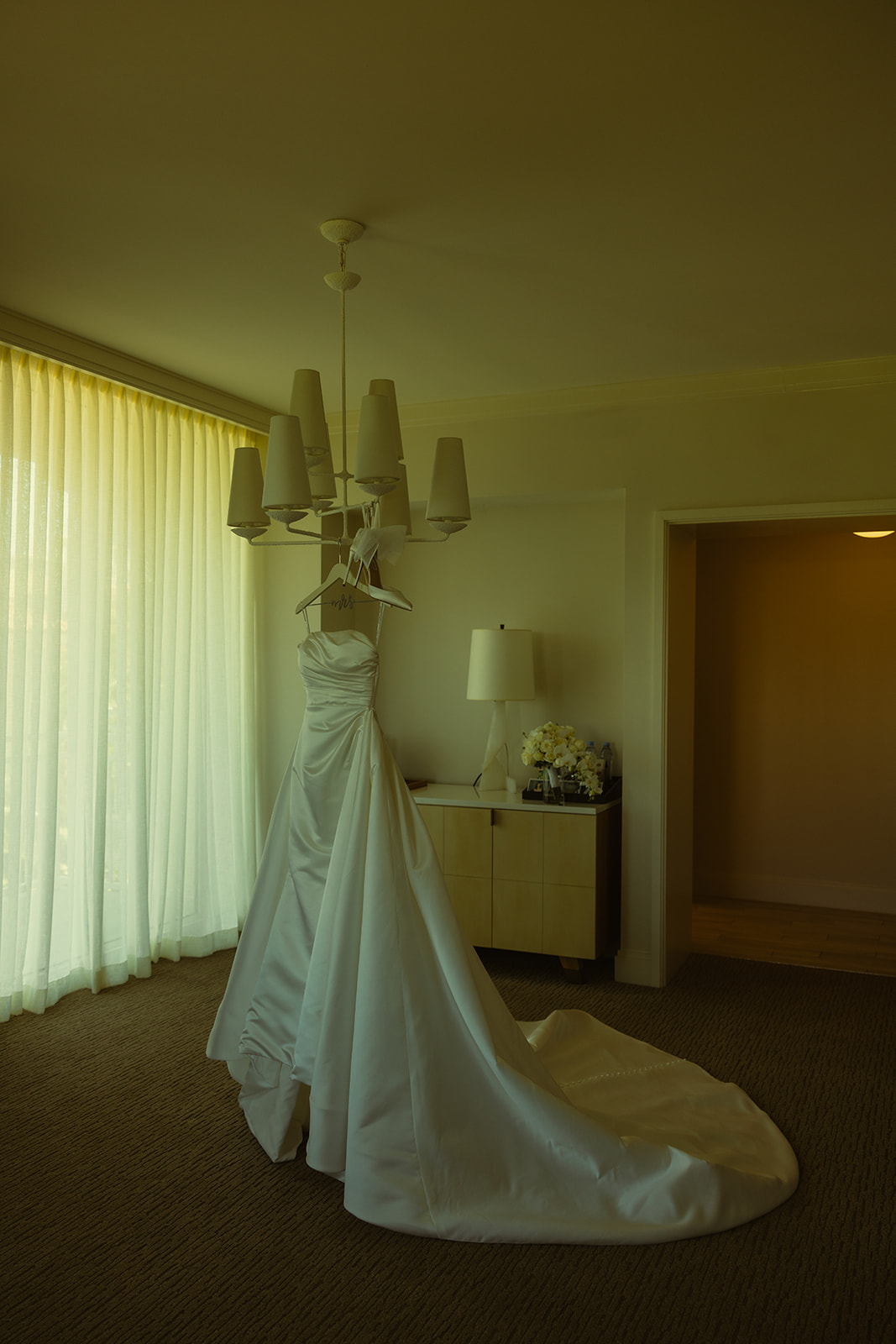 Brides Hanging Wedding Dress Picture Australia of Essense wedding dress with Mesh Turtle Necks. Wedding in JW Marriott Turnberry Resort in Miami