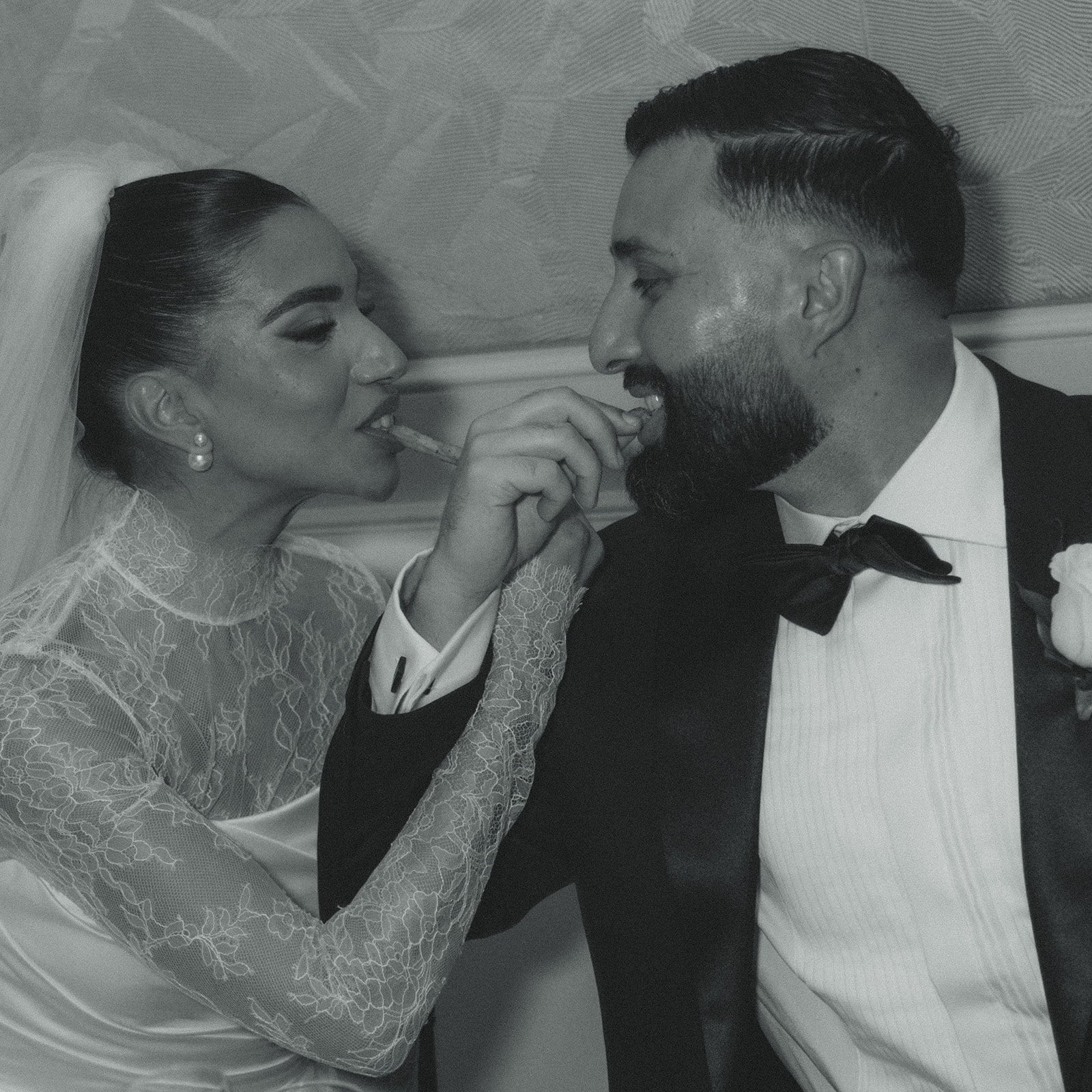 Bride and Groom Candid Eating Fries during Wedding Dinner JW Marriott Miami Turnberry Resort & Spa