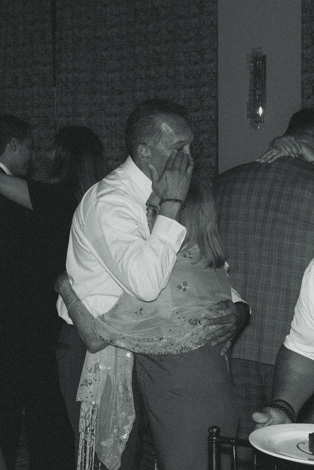 Dancing Wedding Guest Crying during Reception at the JW Marriott Turnberry in Miami Black and white