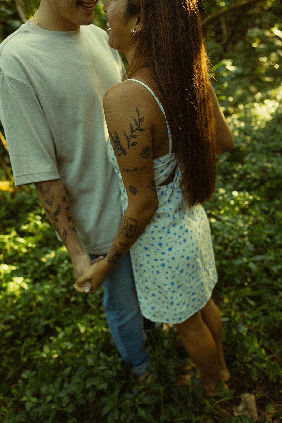 Lush Forest Oahu Hawaii Engagement Pictures Dancing Couple North Shore