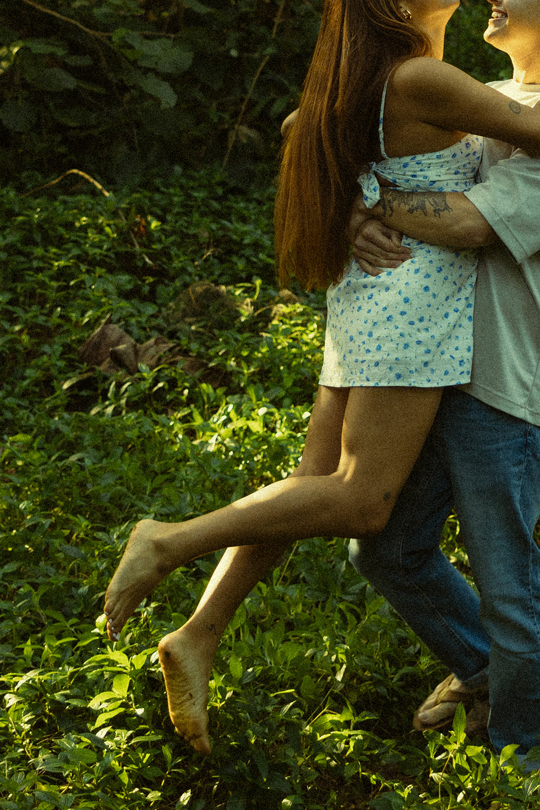 Lush Forest Oahu Hawaii Engagement Pictures Twirling Couple North Shore