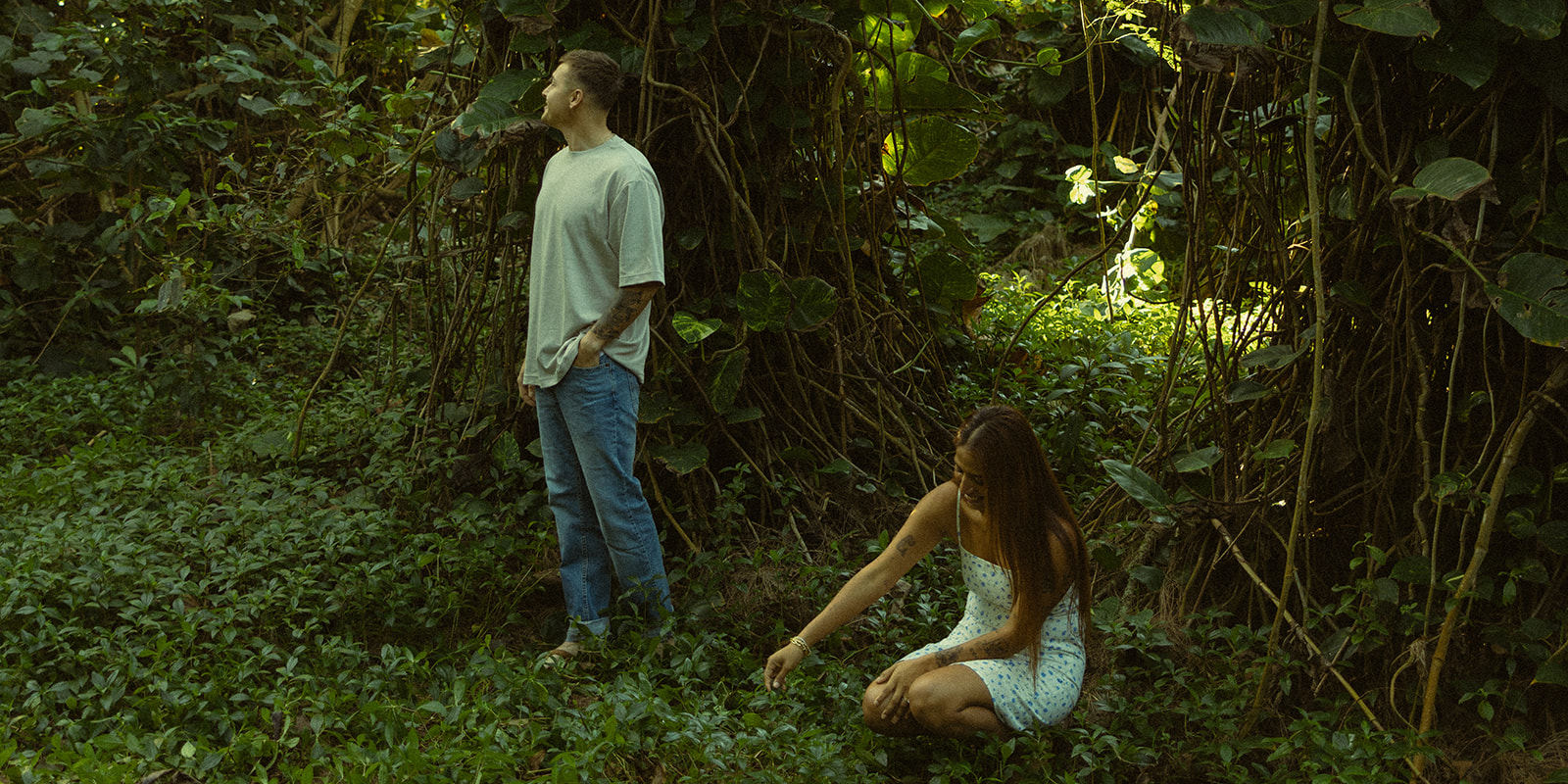 Lush Forest Oahu Hawaii Engagement Pictures Couple North Shore