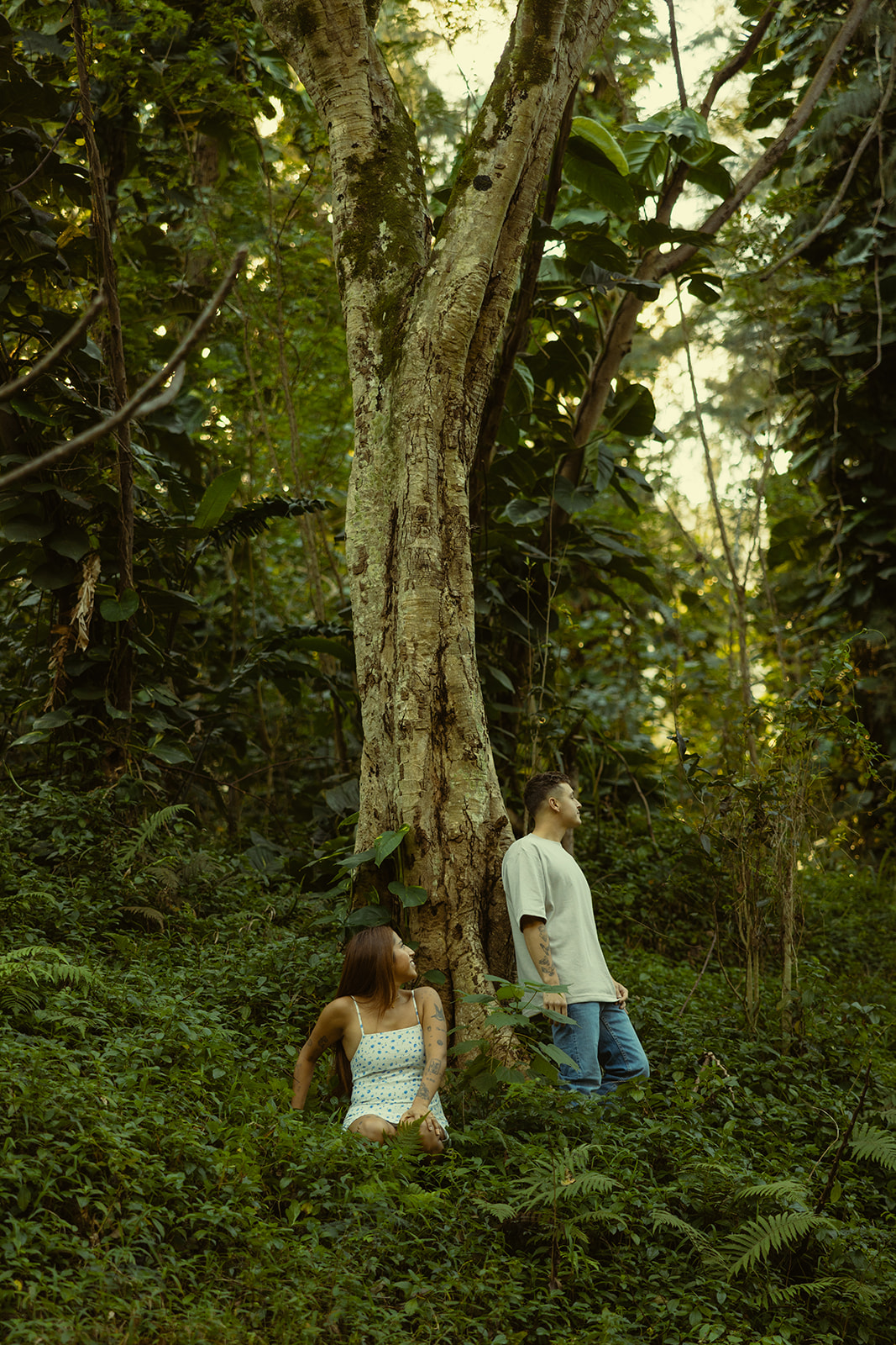 Lush Forest Oahu Hawaii Engagement Pictures Couple North Shore