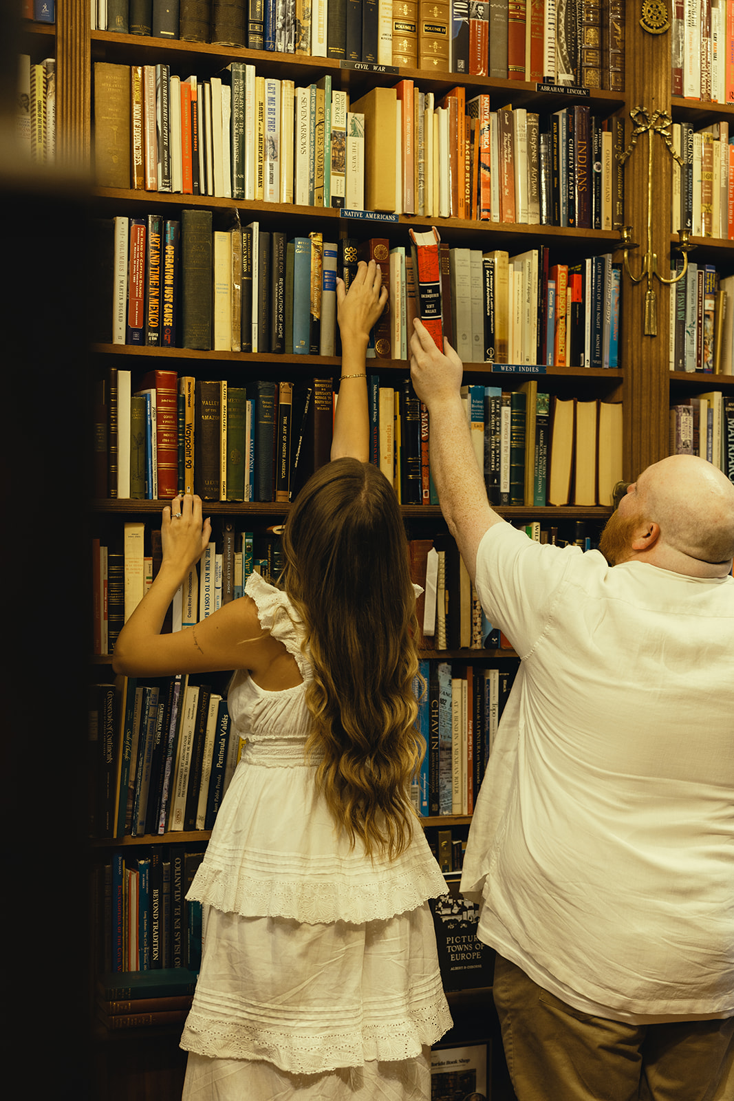 Movie Still Bookstore Candid Engagement Session Miami Florida Wedding Photographer