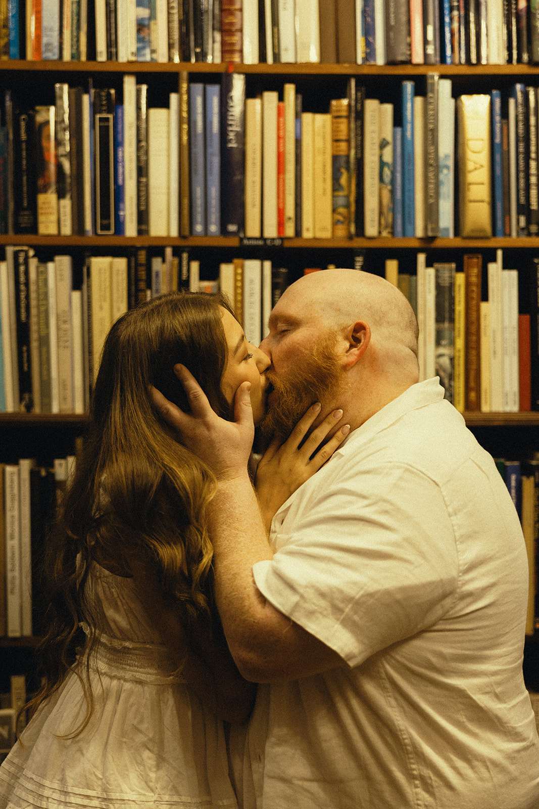 Kissing Couple Movie Still Couples Session Bookstore Miami Wedding Photographer