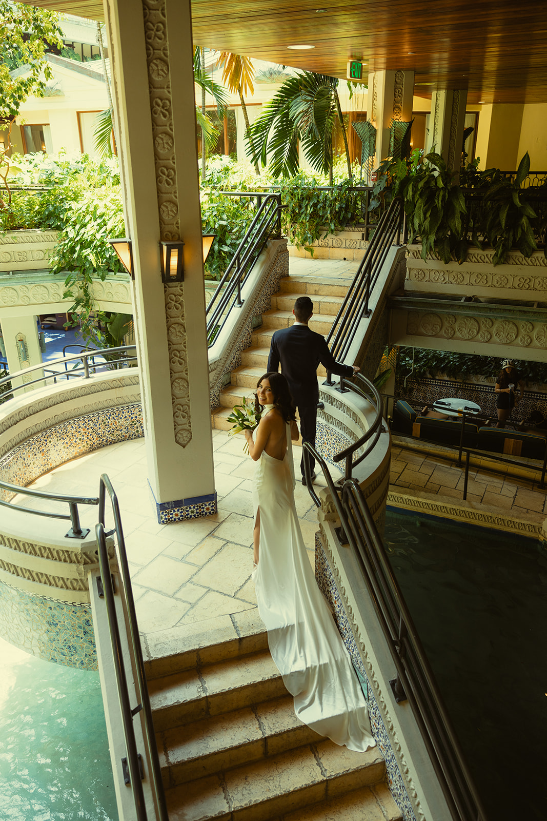 Bride and Groom Wedding First Look at Mayfair Hotel & Garden Coconut Grove