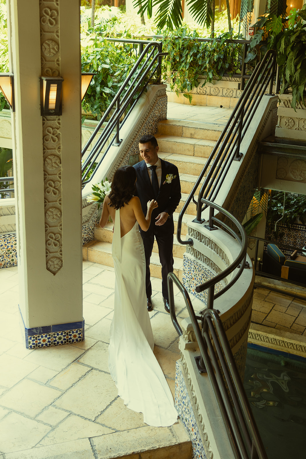 Bride and Groom Wedding First Look at Mayfair Hotel & Garden Coconut Grove