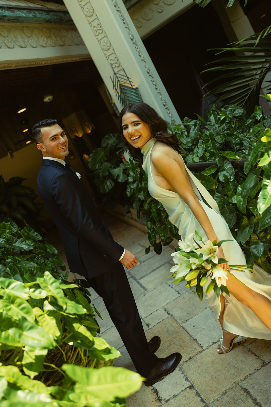 Bride and Groom Wedding First Look at Mayfair Hotel & Garden Coconut Grove