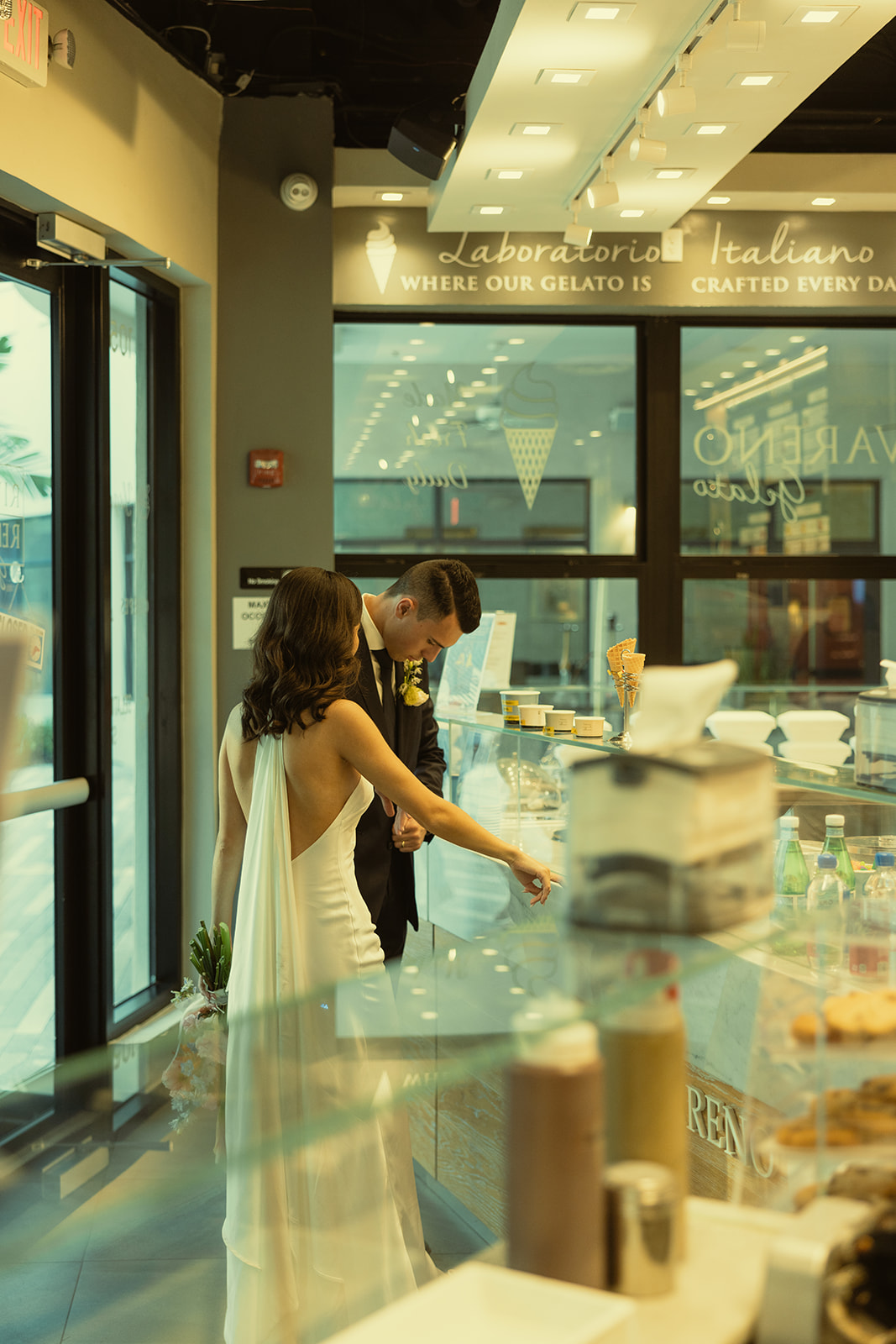 Documentary Gelato Stop Bride and Groom Portraits Brickell Downtown Wedding Photographer