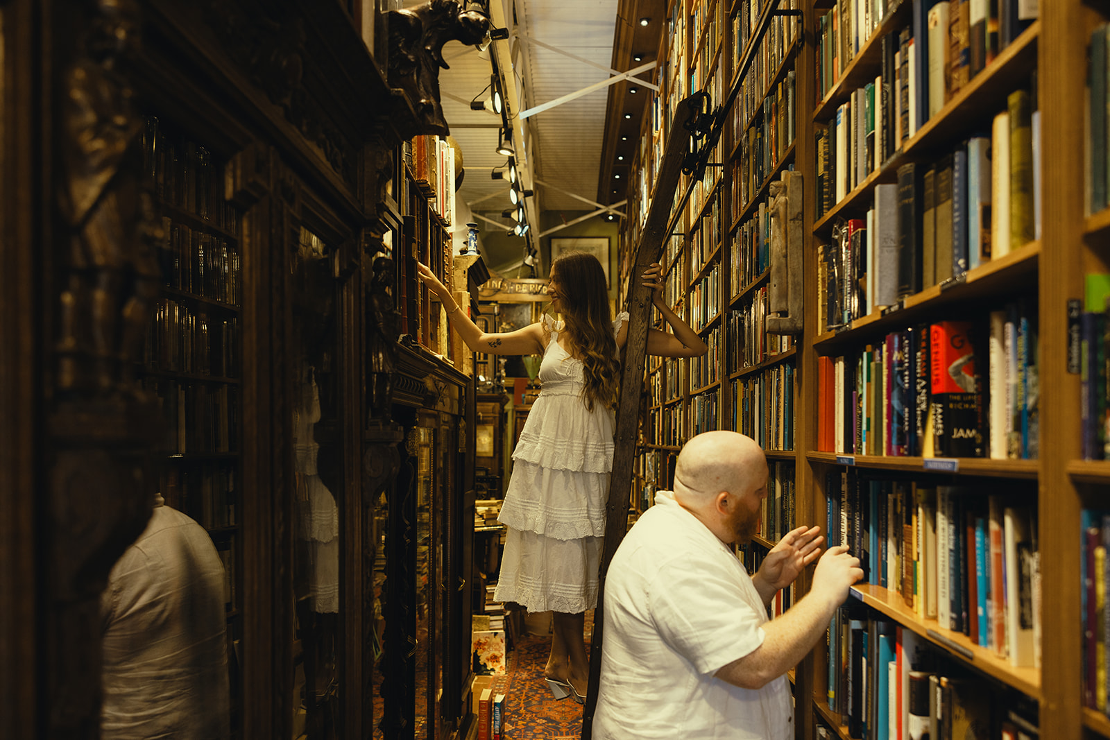 Movie Still Couples Session Bookstore Miami Wedding Photographer