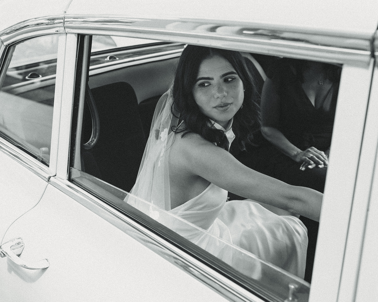 Bride Documentary Wedding Bride in Vintage Cadillac Car