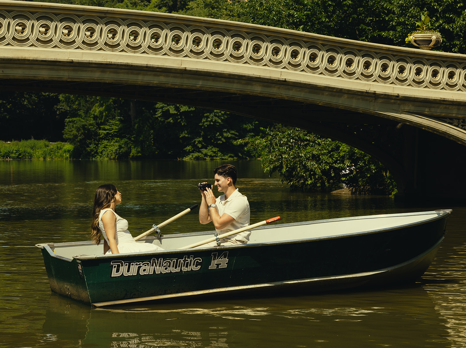 Central Park Canoe Engagement Session Documentary Vintage 