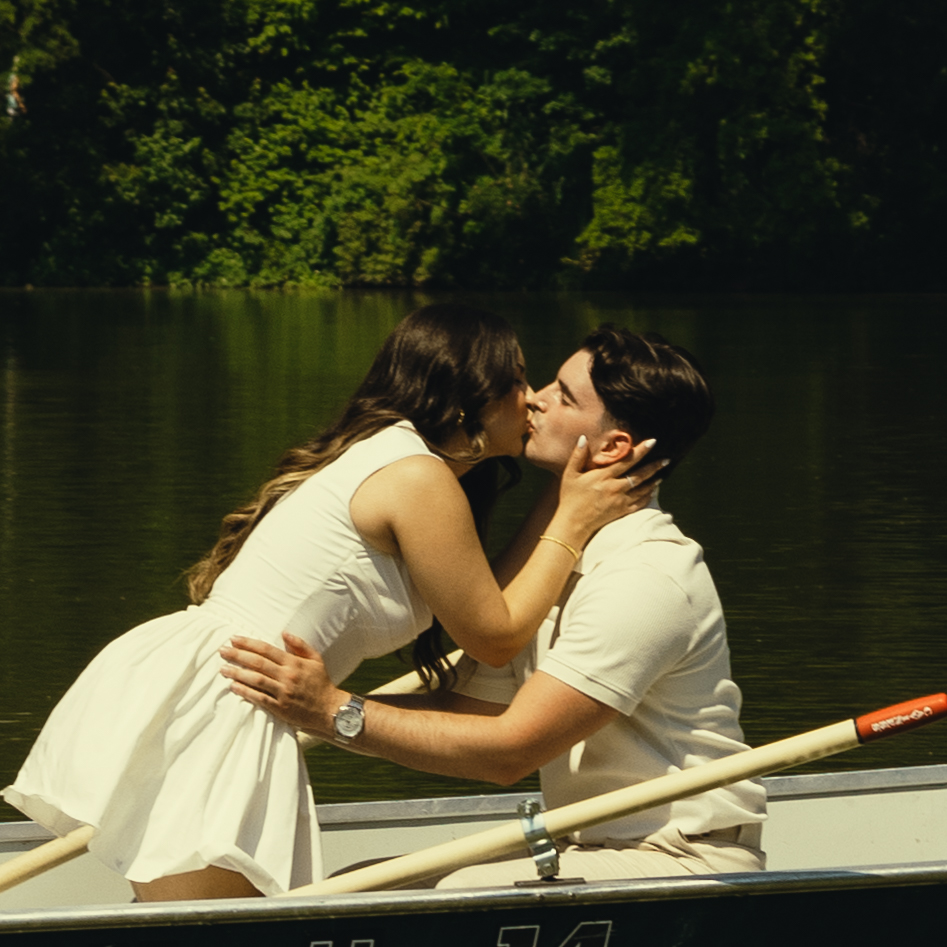 Central Park Canoe Engagement Session Kissing Couple