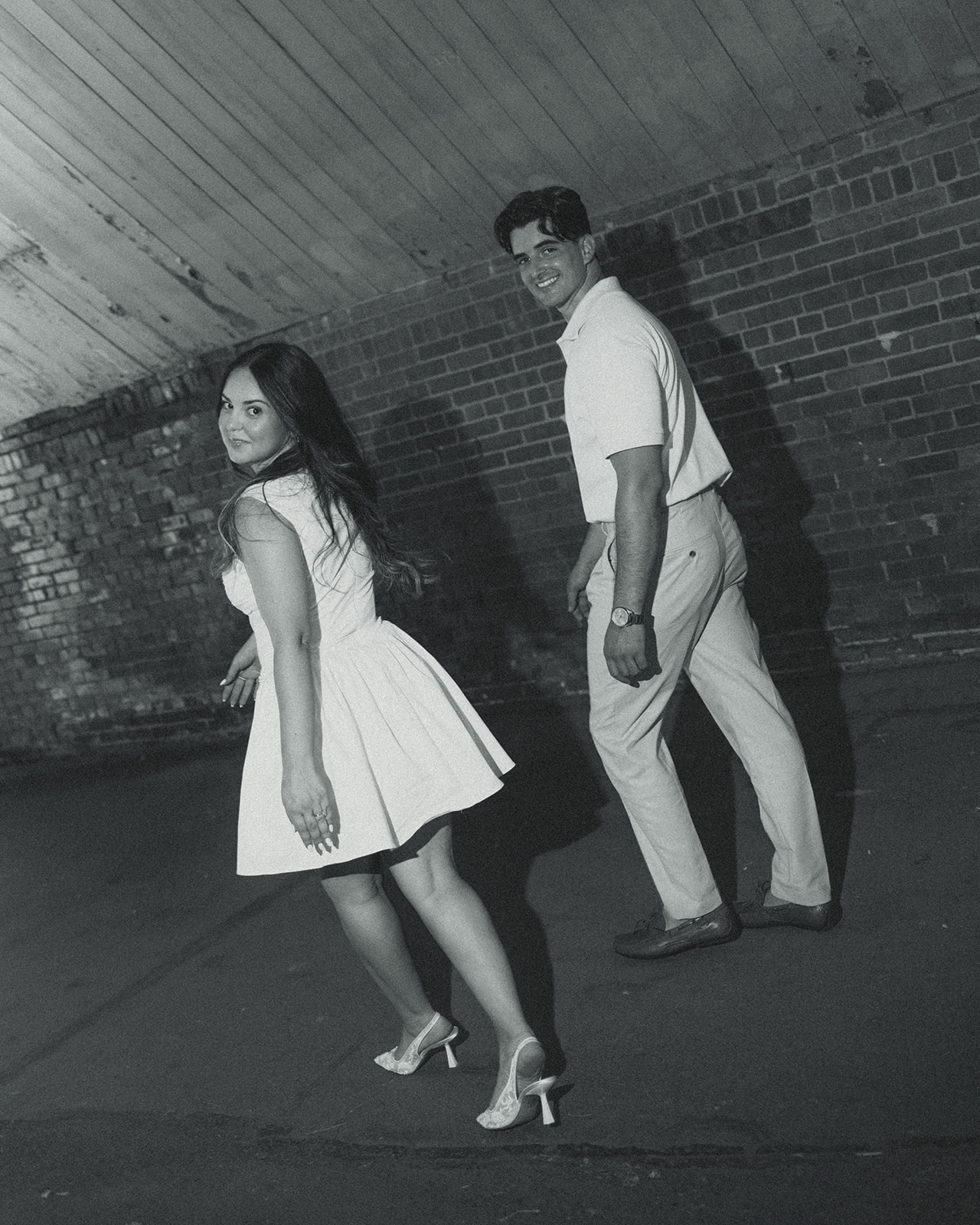 Playful Engagement Photos in Central Park, New York City, New York Black and White