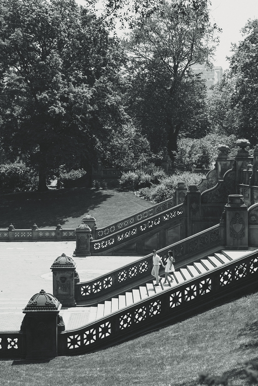 Bethesda Terrace Arcade and Bethesda Fountain Central Park New York City Engagement Photos, Couple Holding Hands