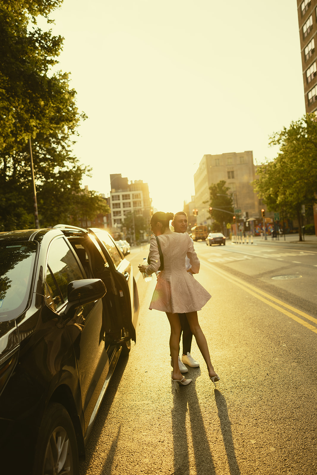 New York City Engagement Photos Candid Documentary Style Getting of Taxi