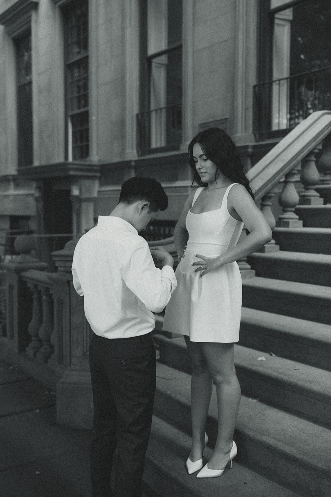 Brooklyn Heights Promenade Engagement Photos Brownstone Homes Couple Photos Black and White