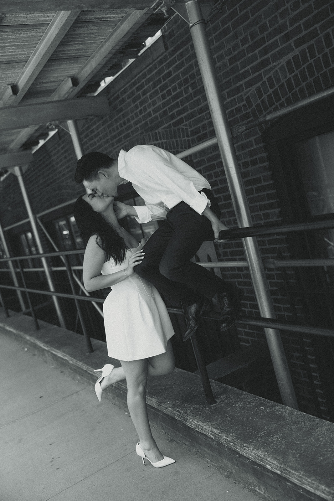 Black and White Candid Dumbo Brooklyn Engagement Photos in NYC, New York Wedding Photographer