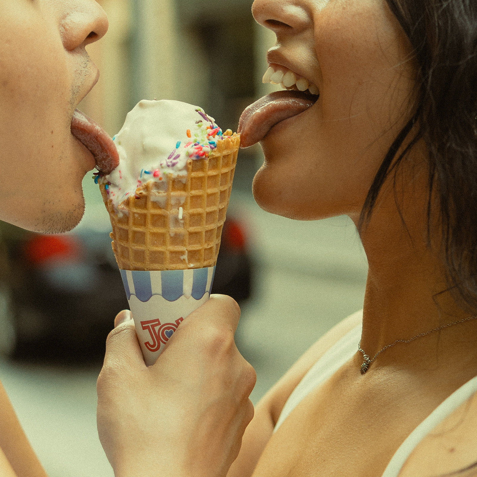 Ice Cream Fun Playful Engagement Photos in Dumbo, Brooklyn, NYC